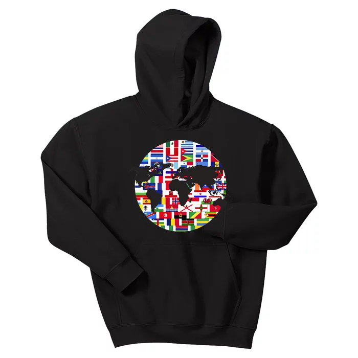 World Map International Country Flags Traveling World Flags Kids Hoodie