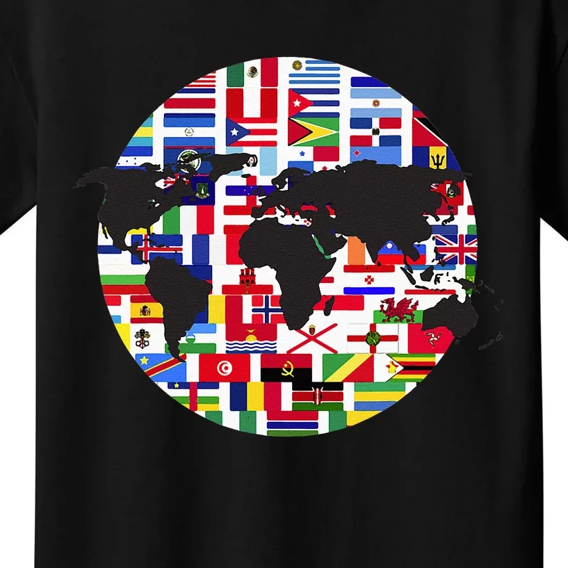 World Map International Country Flags Traveling World Flags Kids T-Shirt