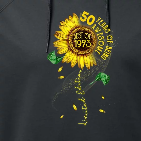 Womens Made In 1973 Sunflower 50th Birthday Gift Performance Fleece Hoodie