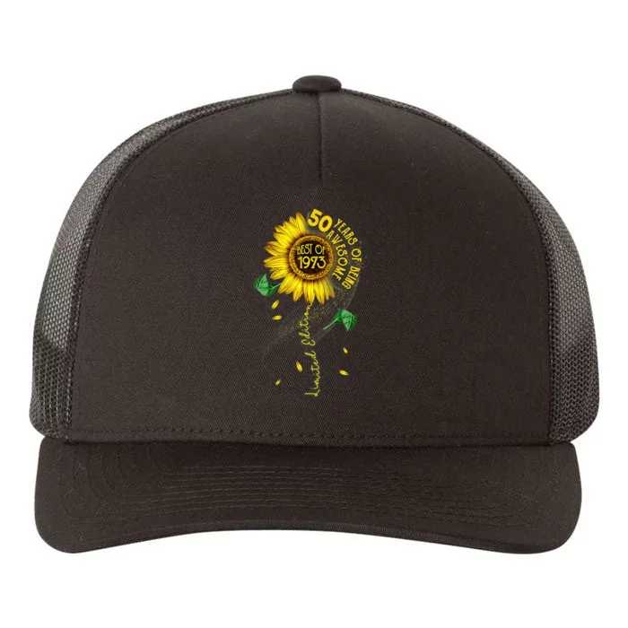 Womens Made In 1973 Sunflower 50th Birthday Gift Yupoong Adult 5-Panel Trucker Hat