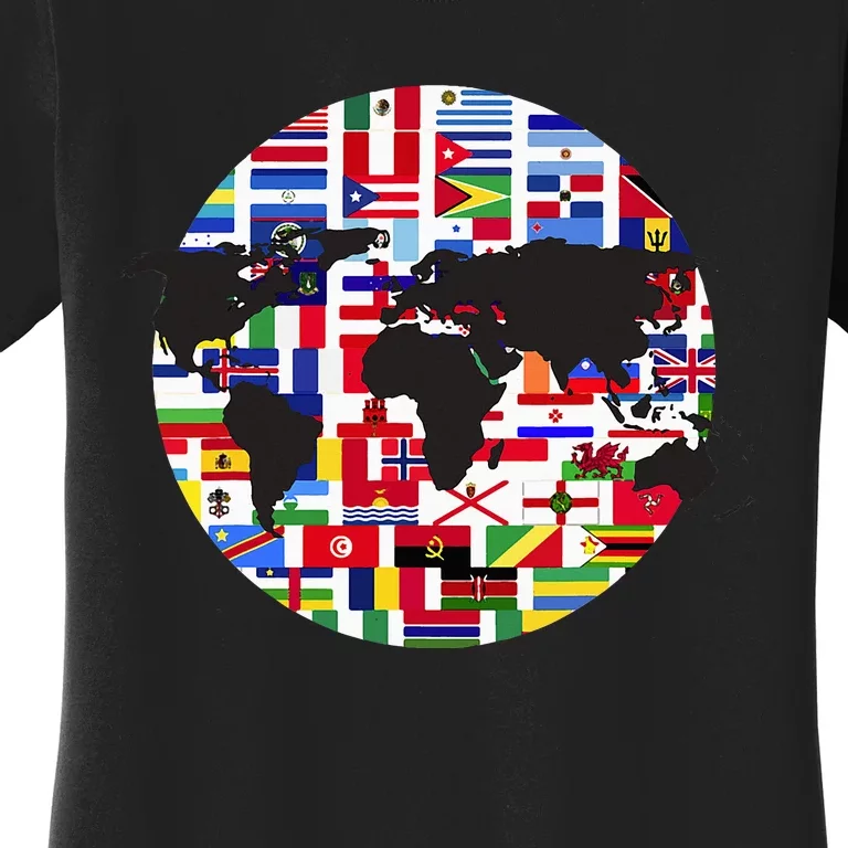 World Map International Country Flags Traveling World Flags Women's T-Shirt