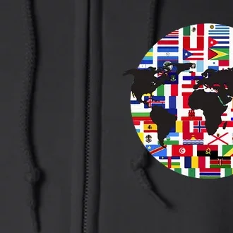 World Map International Country Flags Traveling World Flags Full Zip Hoodie