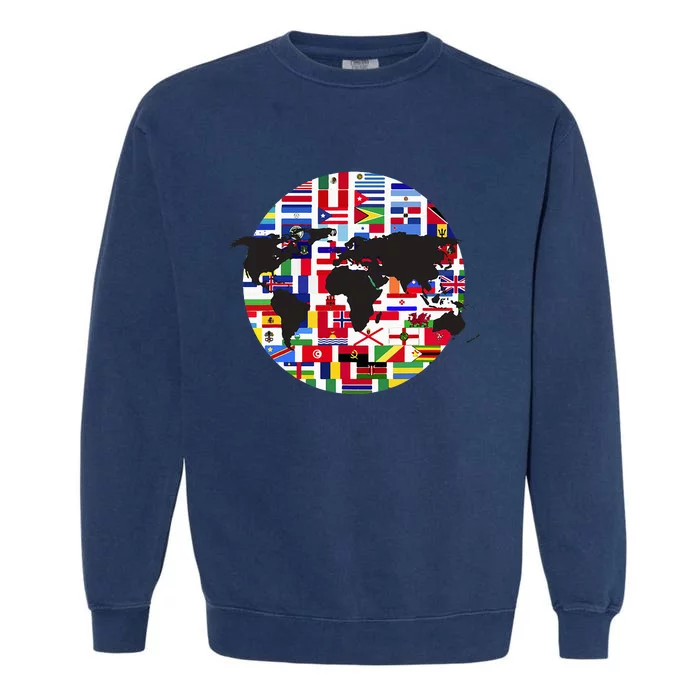 World Map International Country Flags Traveling World Flags Garment-Dyed Sweatshirt