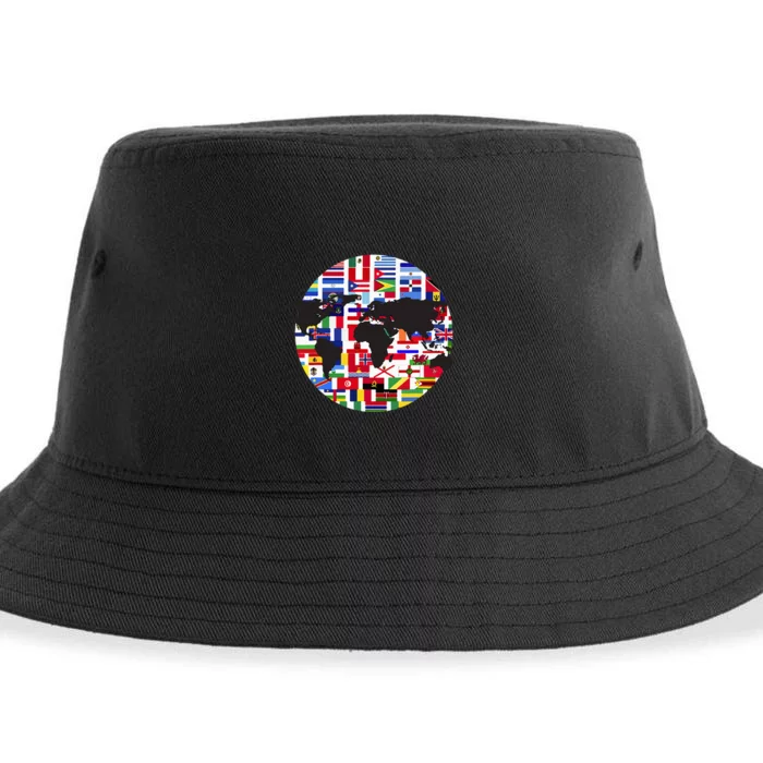 World Map International Country Flags Traveling World Flags Sustainable Bucket Hat