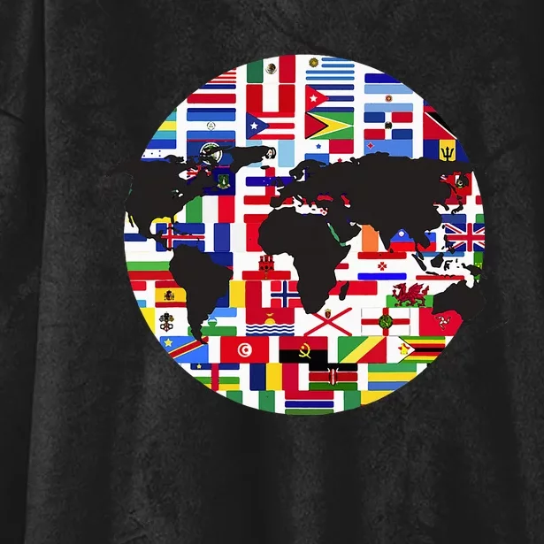 World Map International Country Flags Traveling World Flags Hooded Wearable Blanket