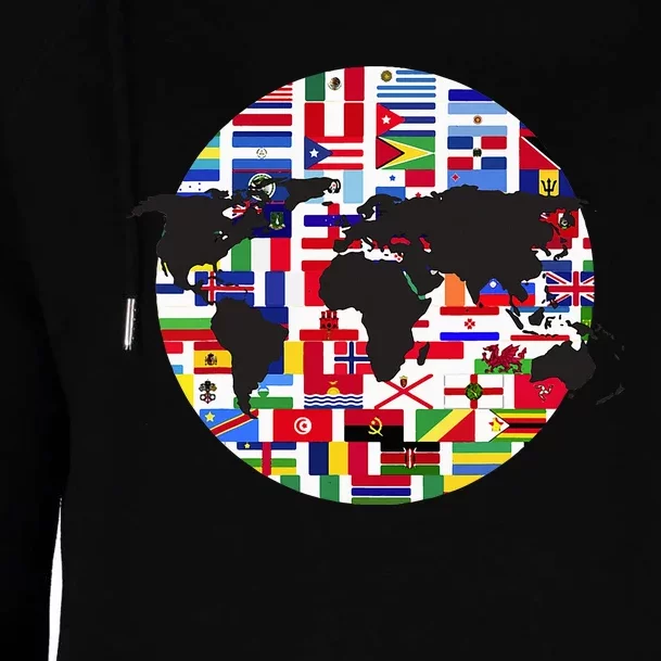 World Map International Country Flags Traveling World Flags Womens Funnel Neck Pullover Hood