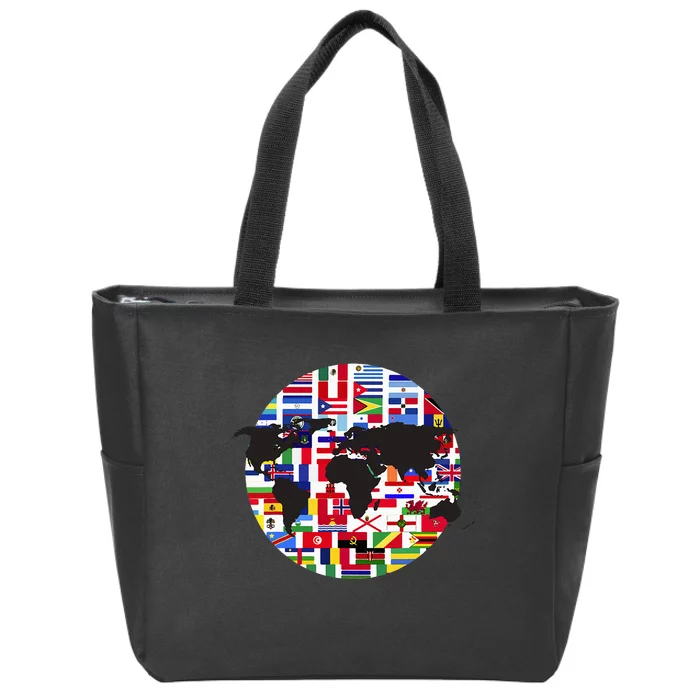 World Map International Country Flags Traveling World Flags Zip Tote Bag