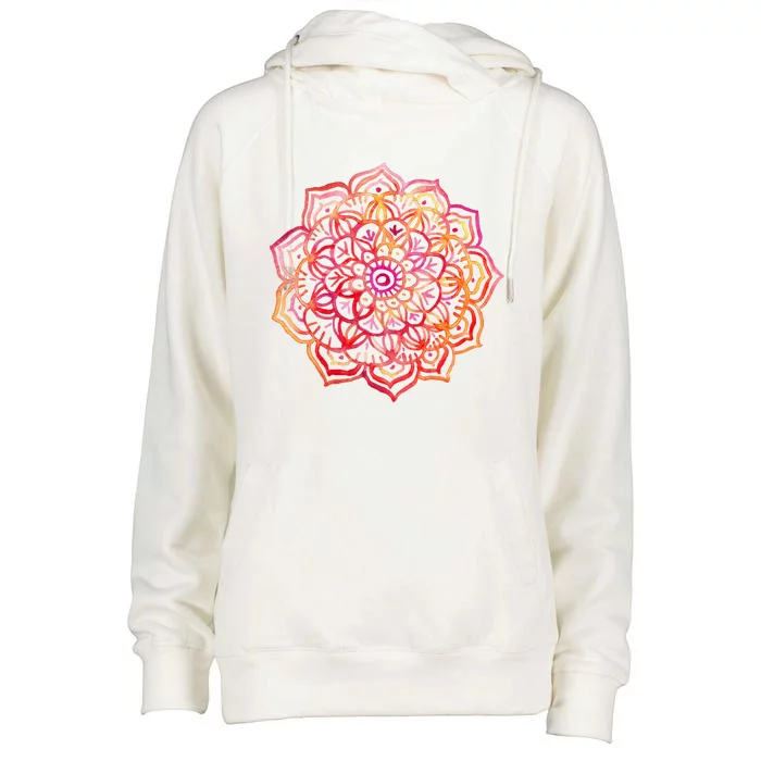 Watercolor Medallion In Sunset Colors Womens Funnel Neck Pullover Hood