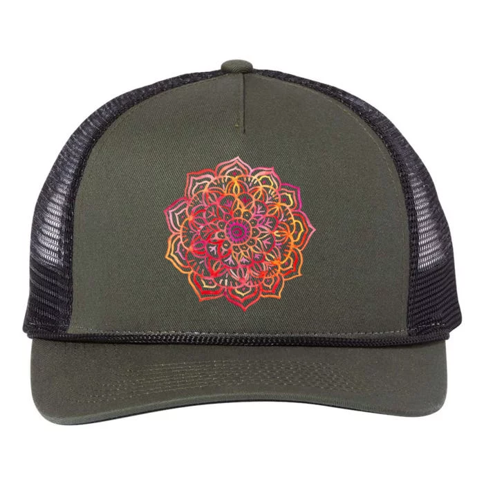 Watercolor Medallion In Sunset Colors Retro Rope Trucker Hat Cap