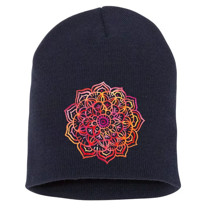 Watercolor Medallion In Sunset Colors Short Acrylic Beanie