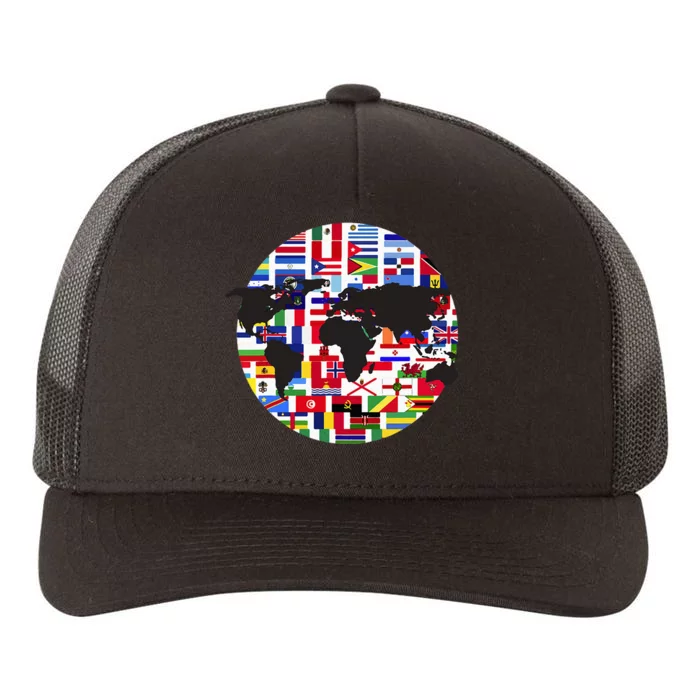 World Map International Country Flags Traveling World Flags Yupoong Adult 5-Panel Trucker Hat