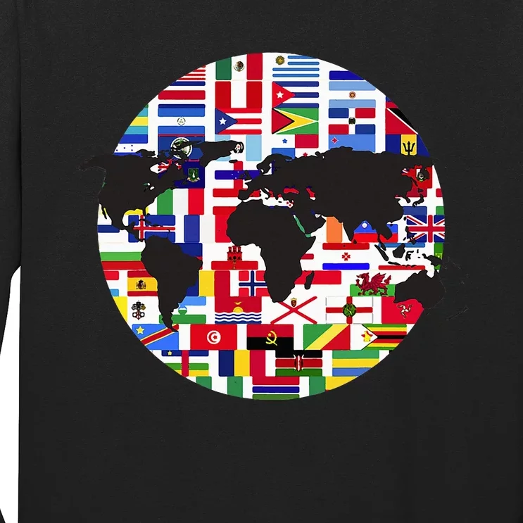 World Map International Country Flags Traveling World Flags Long Sleeve Shirt