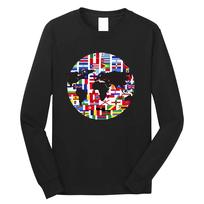 World Map International Country Flags Traveling World Flags Long Sleeve Shirt