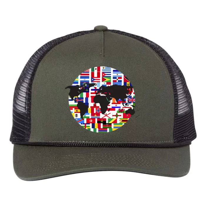 World Map International Country Flags Traveling World Flags Retro Rope Trucker Hat Cap