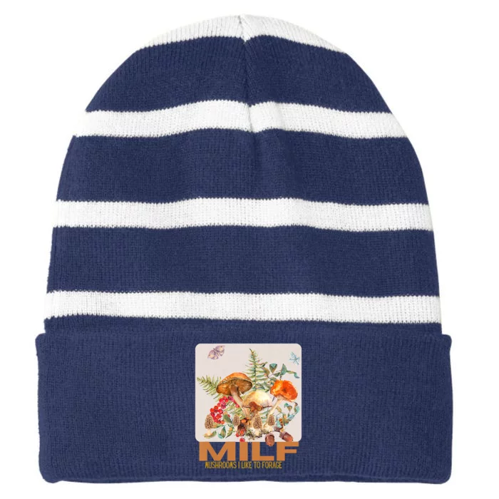 Women Mushrooms I Like To Forage Striped Beanie with Solid Band