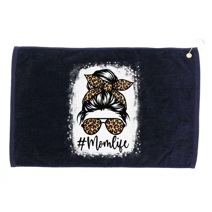 Women Mom Life Bleached Mom Life Leopard Messy Bun Grommeted Golf Towel