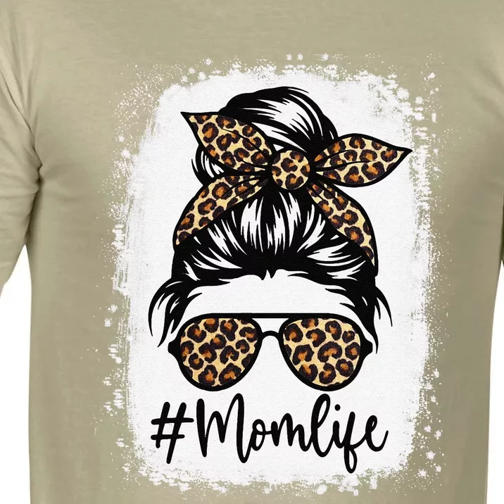 Women Mom Life Bleached Mom Life Leopard Messy Bun Comfort Colors T-Shirt