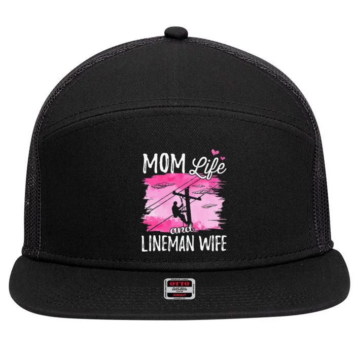 Women Mom Life And Lineman Wife Husband Electric Cable 7 Panel Mesh Trucker Snapback Hat