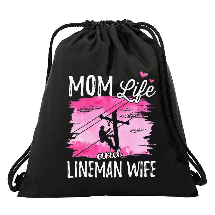 Women Mom Life And Lineman Wife Husband Electric Cable Drawstring Bag