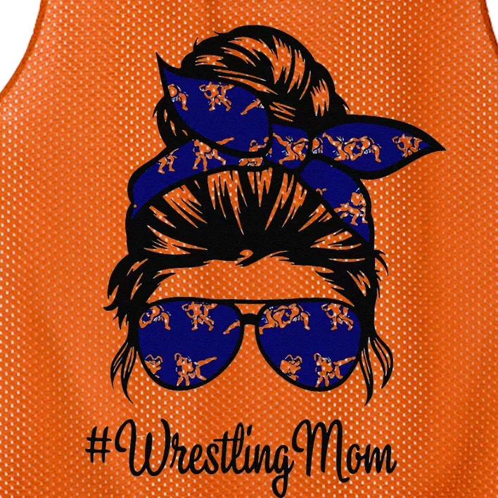 Wrestling Mom Life Mothers Day Messy Bun Mesh Reversible Basketball Jersey Tank