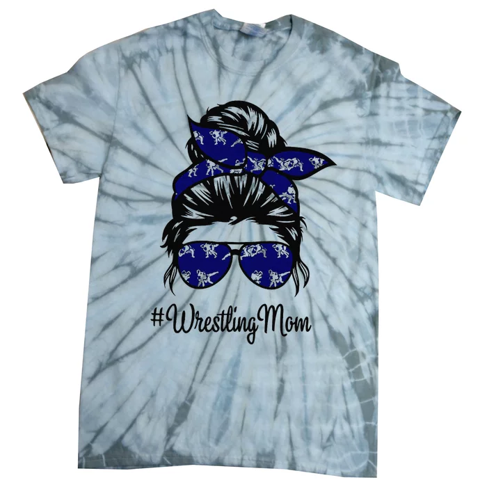 Wrestling Mom Life Mothers Day Messy Bun Tie-Dye T-Shirt