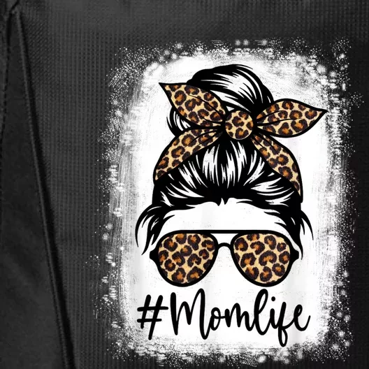 Women Mom Life Bleached Shirt Mom Life Leopard Messy Bun City Backpack