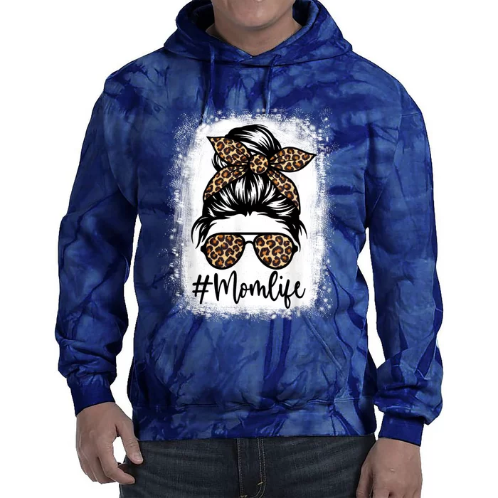 Women Mom Life Bleached Shirt Mom Life Leopard Messy Bun Tie Dye Hoodie