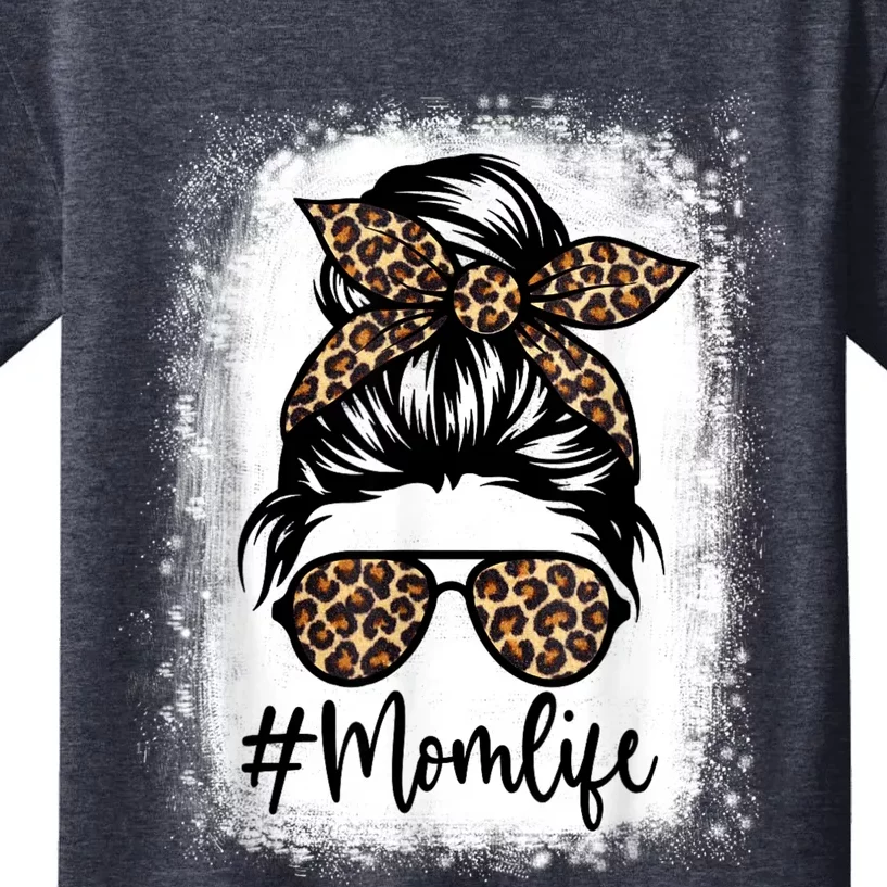 Women Mom Life Bleached Shirt Mom Life Leopard Messy Bun Kids T-Shirt