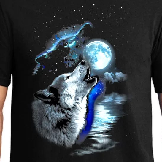 Wolf Moon Lake Wolf Howling Full Moon Wolf Graphics Design Pajama Set