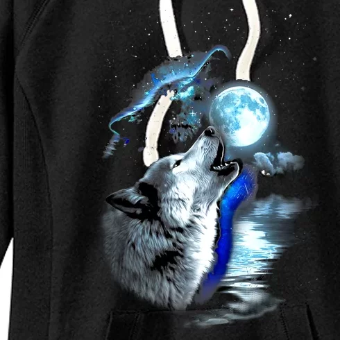 Wolf Moon Lake Wolf Howling Full Moon Wolf Graphics Design Women's Fleece Hoodie