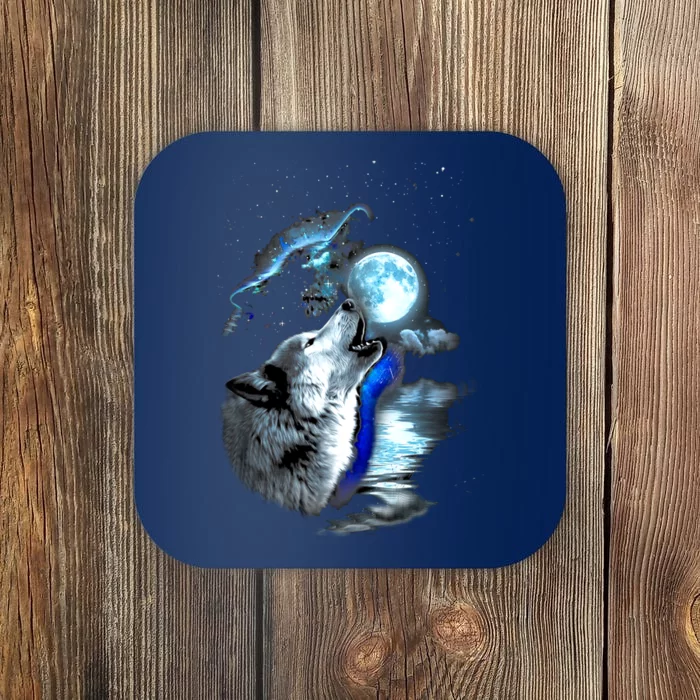 Wolf Moon Lake Wolf Howling Full Moon Wolf Graphics Design Coaster