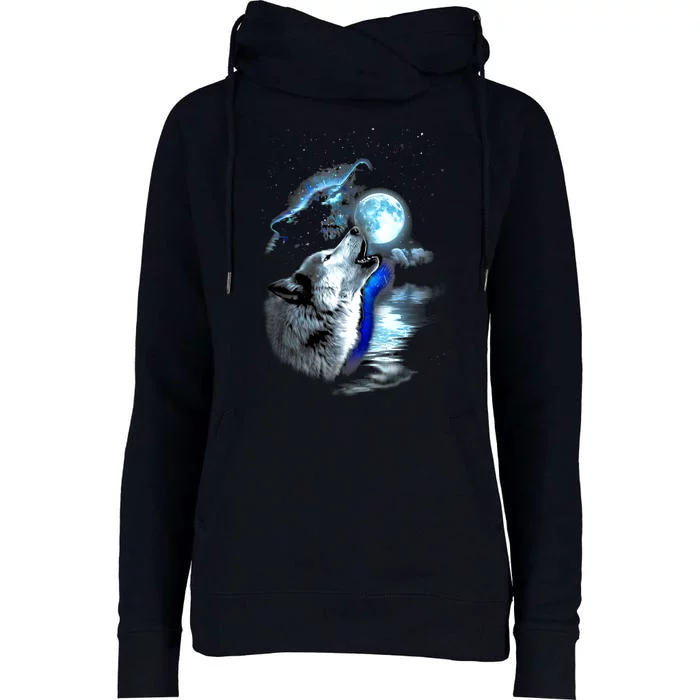 Wolf Moon Lake Wolf Howling Full Moon Wolf Graphics Design Womens Funnel Neck Pullover Hood