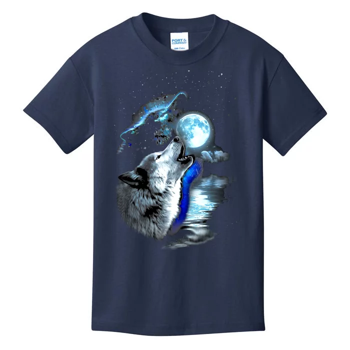 Wolf Moon Lake Wolf Howling Full Moon Wolf Graphics Design Kids T-Shirt