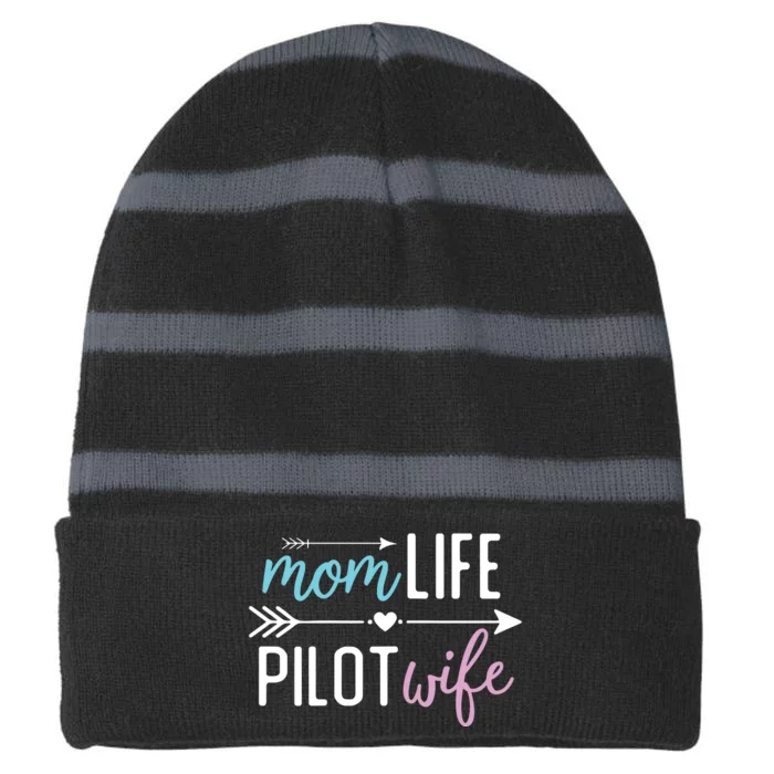 Womens Mom Life Pilot Wife Gift For Girlfriend Wife Striped Beanie with Solid Band