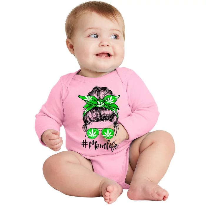 Weed Mom Life Smoker Pot Leaf Cannabis Marijuana Stoner 420 Baby Long Sleeve Bodysuit