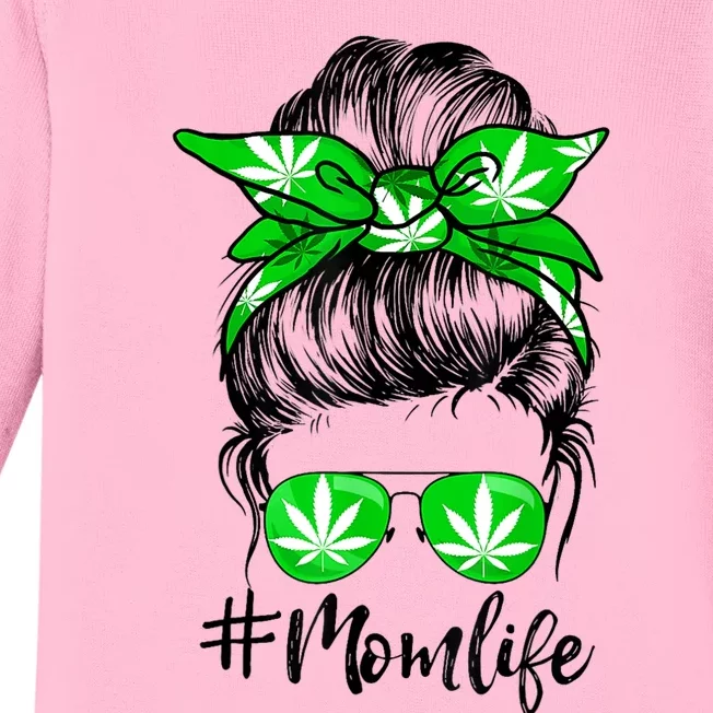 Weed Mom Life Smoker Pot Leaf Cannabis Marijuana Stoner 420 Baby Long Sleeve Bodysuit