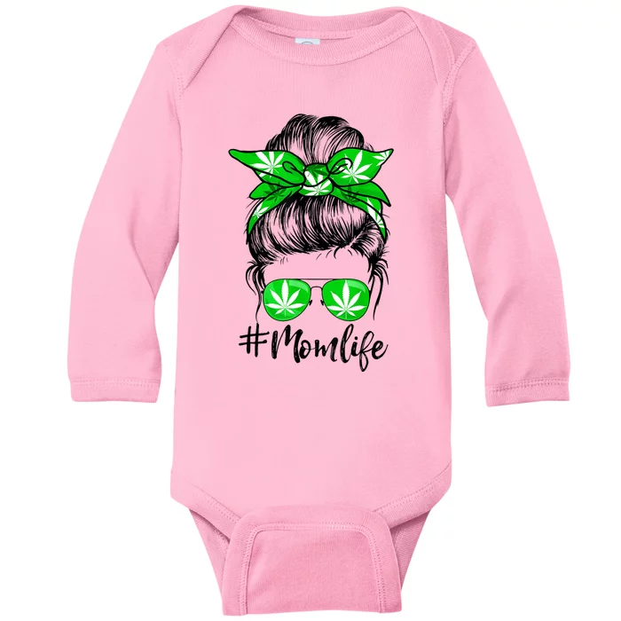 Weed Mom Life Smoker Pot Leaf Cannabis Marijuana Stoner 420 Baby Long Sleeve Bodysuit