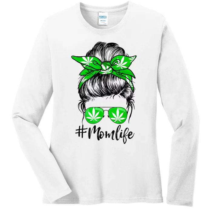 Weed Mom Life Smoker Pot Leaf Cannabis Marijuana Stoner 420 Ladies Long Sleeve Shirt