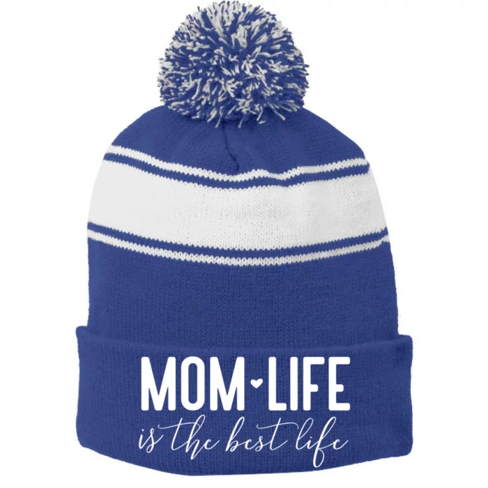 Wonder Mom Life Is The Best Life For Mama Or Grandma Gift Stripe Pom Pom Beanie