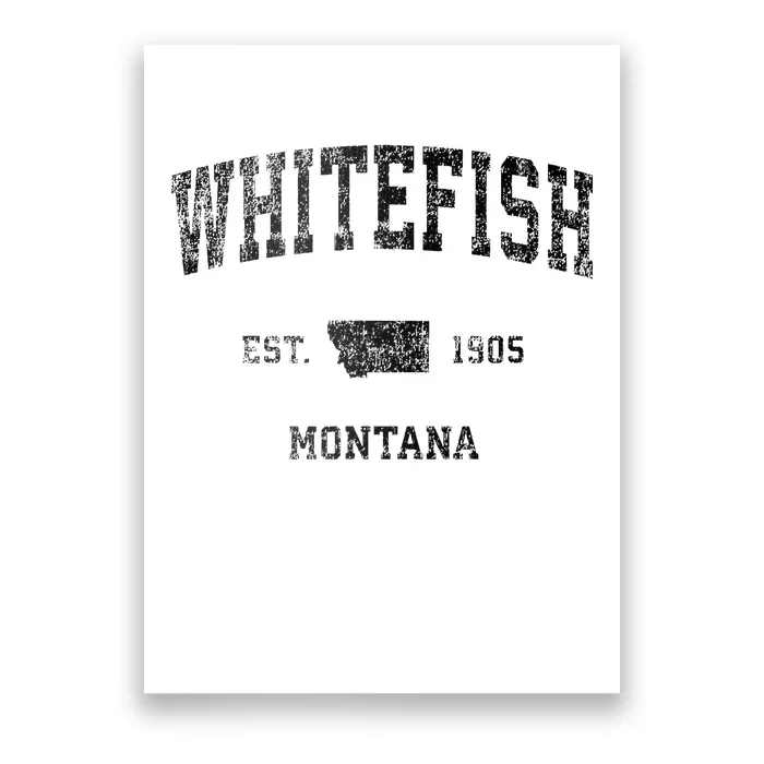 Whitefish Montana Mt Vintage Sports Design Black Print Poster