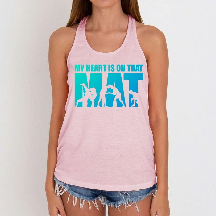 Wrestling Mother My Heart Is On That Mat Wrestling Gift Women's Knotted Racerback Tank