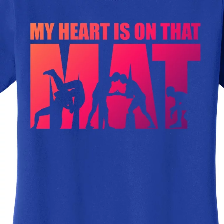 Wrestling Mother My Heart Is On That Mat Wrestling Gift Women's T-Shirt