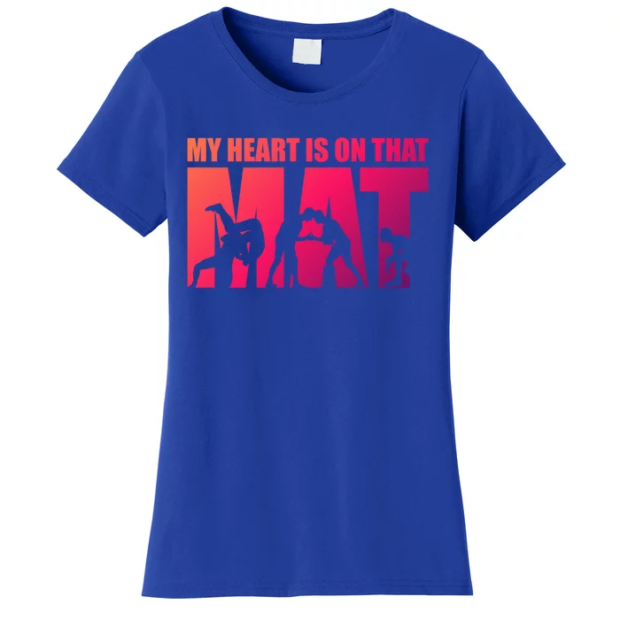 Wrestling Mother My Heart Is On That Mat Wrestling Gift Women's T-Shirt