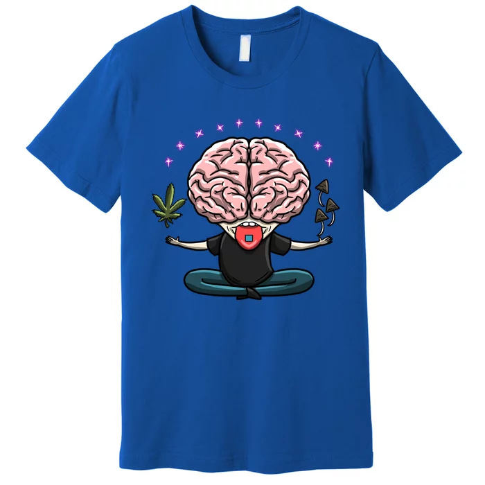 Weed Magic Mushroom Yoga Brain 420 Psychedelic Stoner Gift Premium T-Shirt