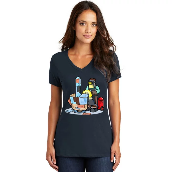 Welding Metal Middle Finger Welder Women's V-Neck T-Shirt