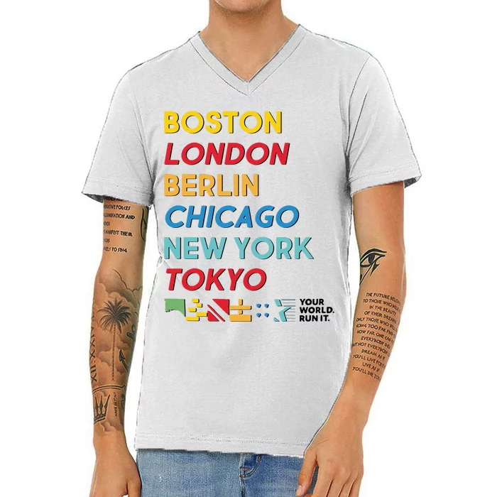 World Marathon Majors Sportiqe V-Neck T-Shirt