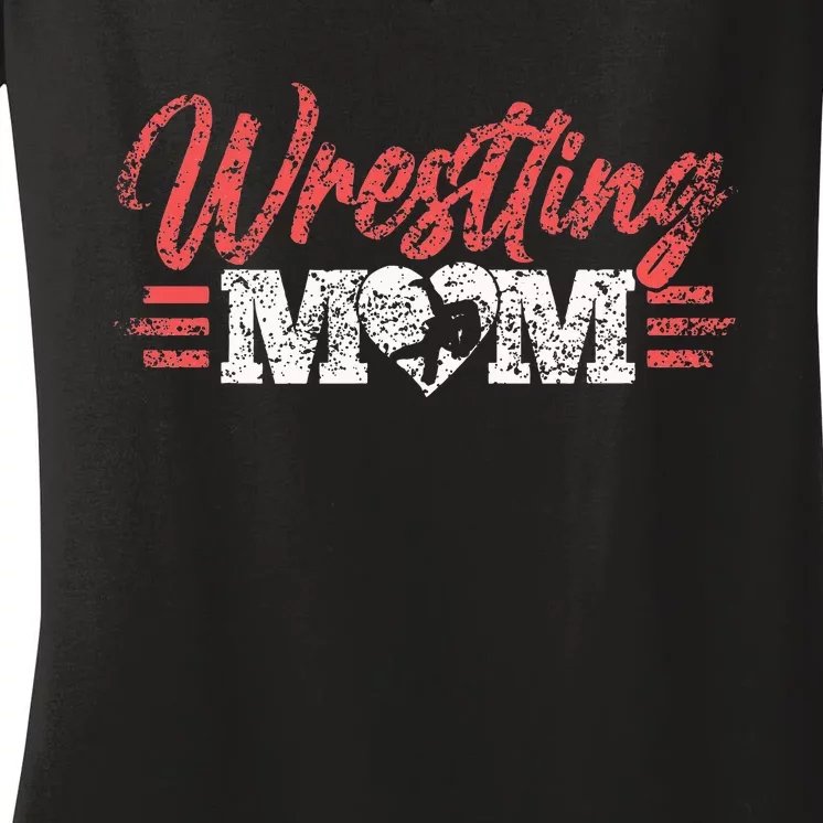 Wrestling Mom Martial Arts Wrestler Wrestle Hobby Mother Women's V-Neck T-Shirt