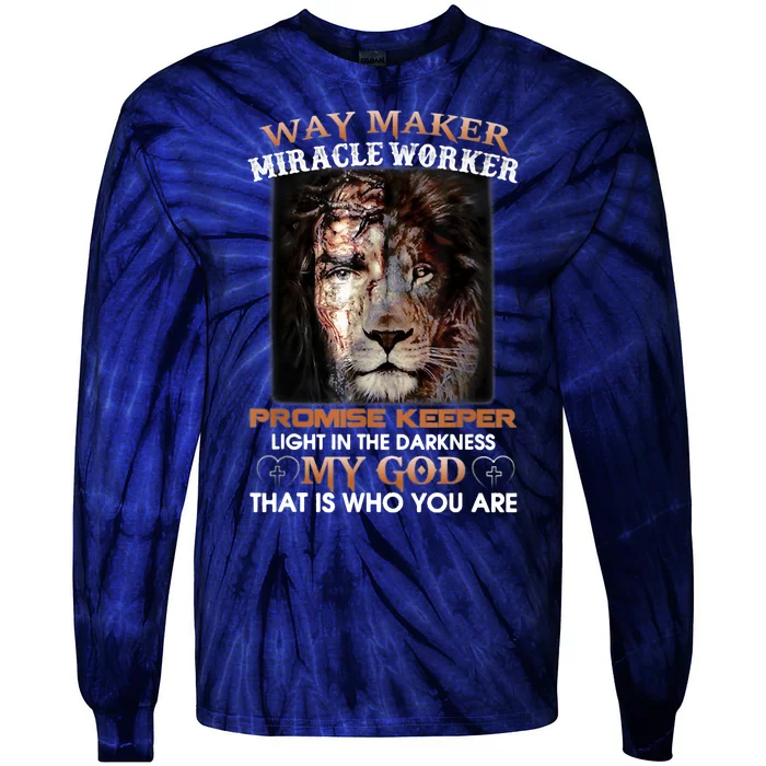 Way Maker Miracle Worker Promise Keeper Light Jesus Lion Tie-Dye Long Sleeve Shirt