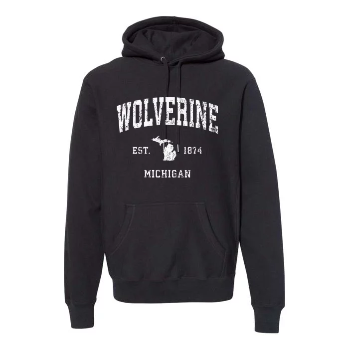 Wolverine Michigan MI Vintage Athletic Sports Design Premium Hoodie