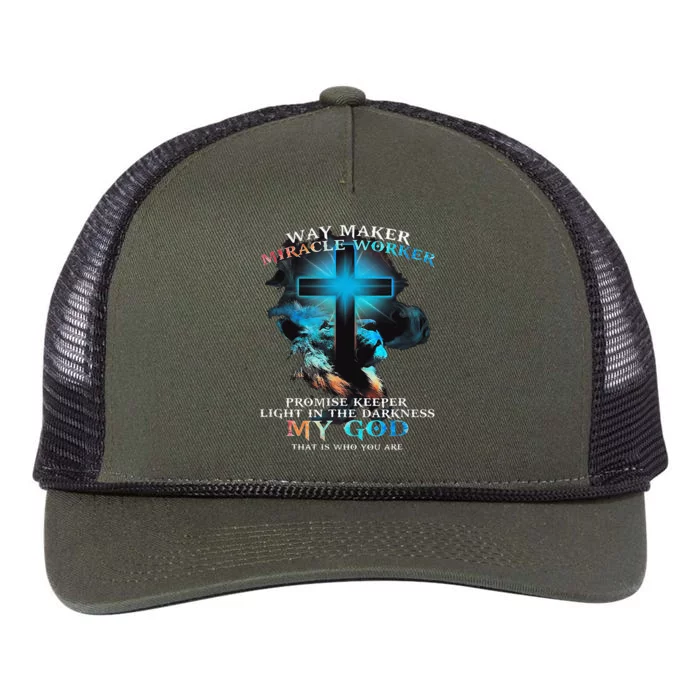 Way Maker Miracle Worker Jesus Lion Retro Rope Trucker Hat Cap